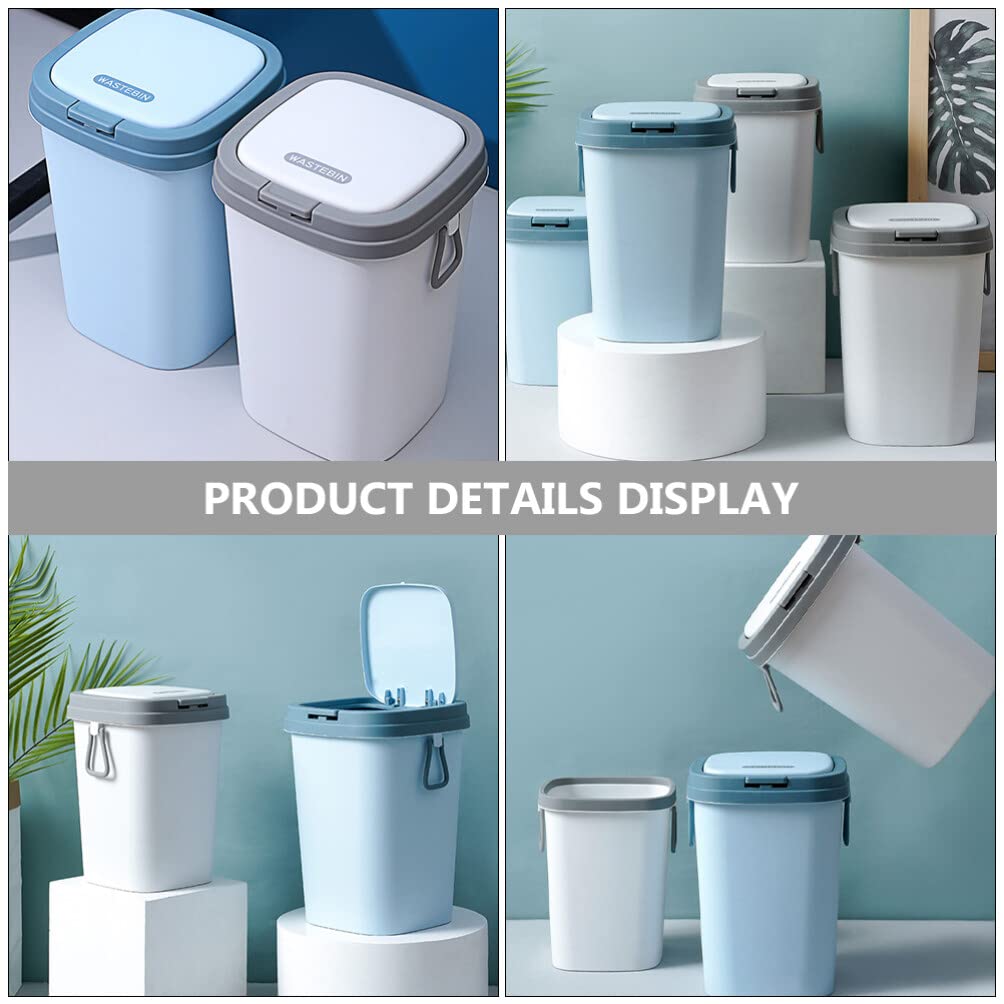Alipis 8L Small Trash Can with Press-Type Lid, Paper Wastebasket Plastic Garbage Bin Square Countertop Trash Container for Home Office Bathroom Kitchen