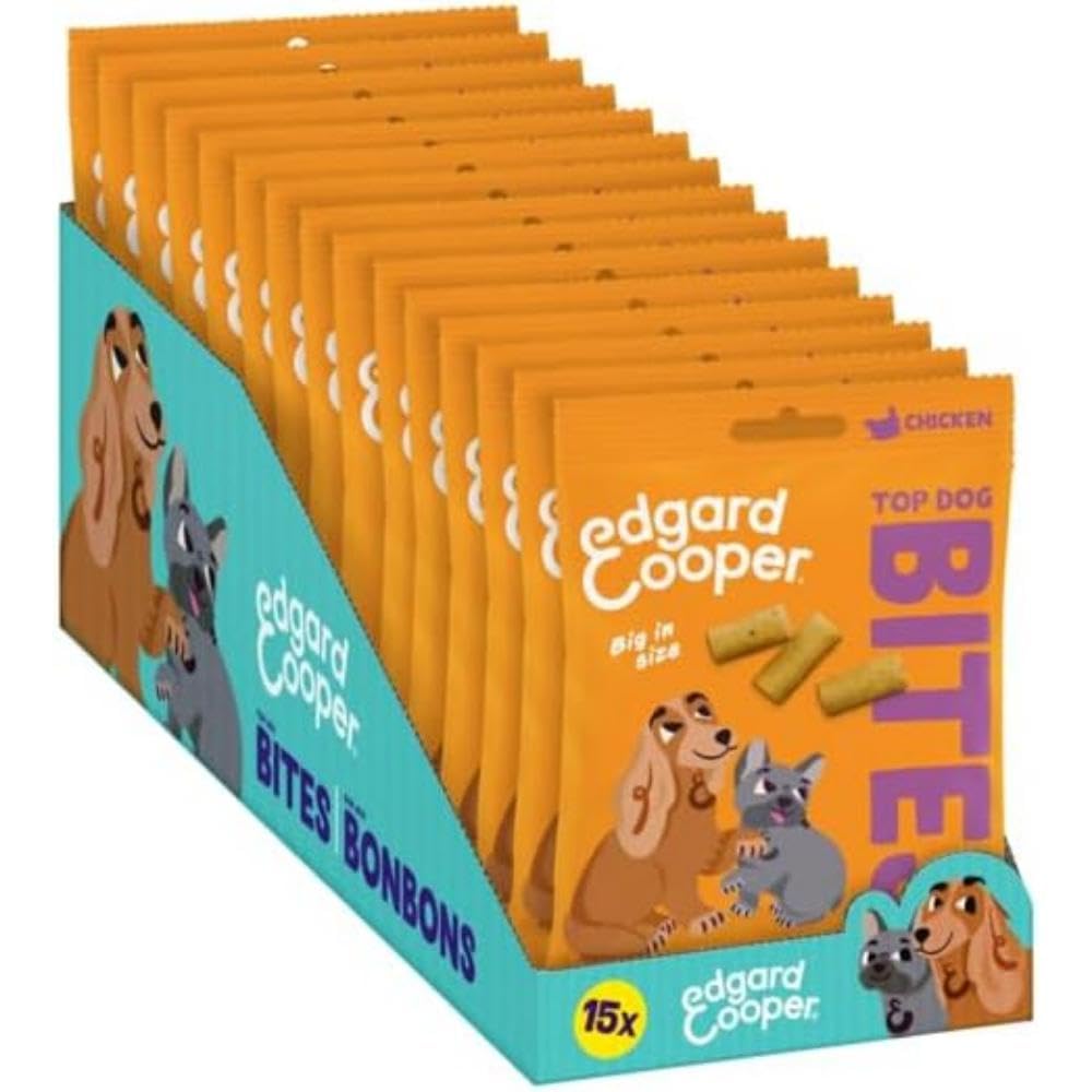 Edgard & Cooper Golosinas naturales - Bocaditos para Campeones - Pollo (Grande) - (15 x 50g), Sin cereales, carne fresca , llena de aminoácidos esenciales para un estómago sano