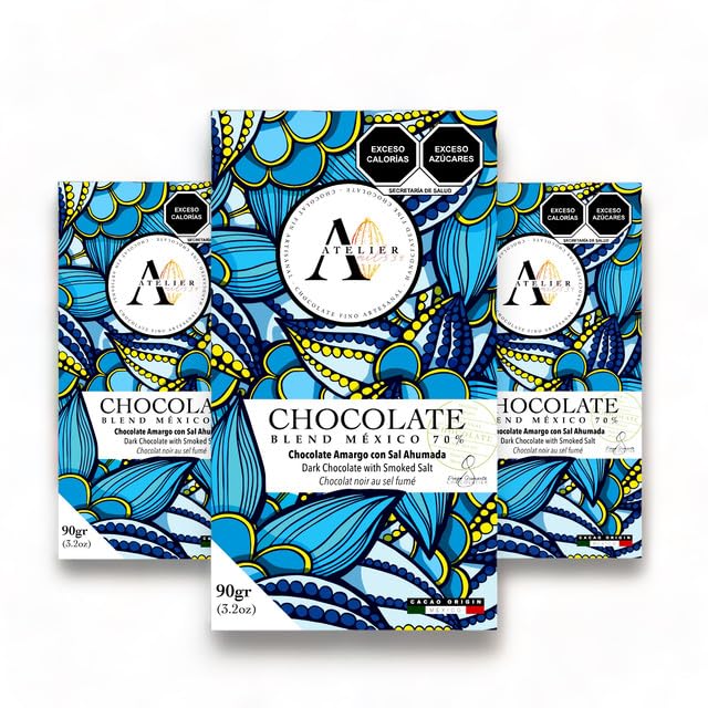 Mil534 | Pack of 3 Dark Chocolate Bars 70% COCOA WITH SMOKED SALT (90 g each) | Artisan Chocolate with Sustainable Mexican Cocoa | Vegan and Gluten Free