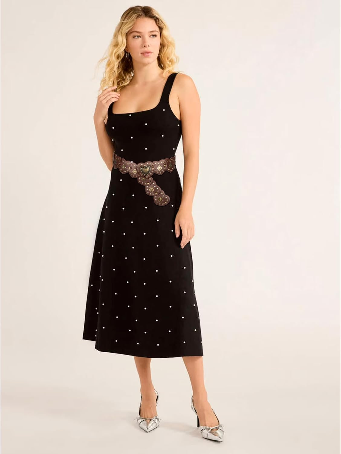 Western Cowgirl Belt for Women - Vintage Boho Disc Concho Waist Chunky Belt Circle Brown Wide - Image 4