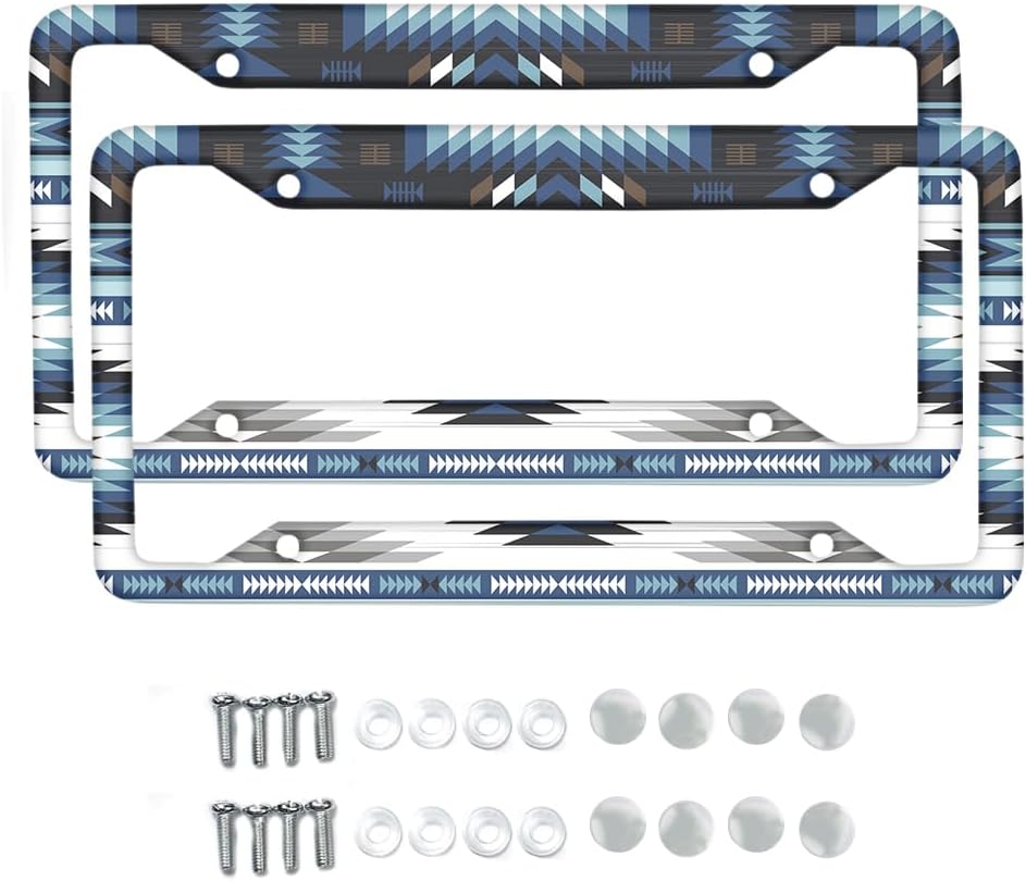 2-Piece Boho Pattern License Plate Frames - Stainless Steel Covers With Screws & Caps, Universal Fit For Cars - View #10