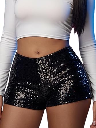 Womens Leopard Sequin Shorts Silver Glitter Nightclub Hot Pants