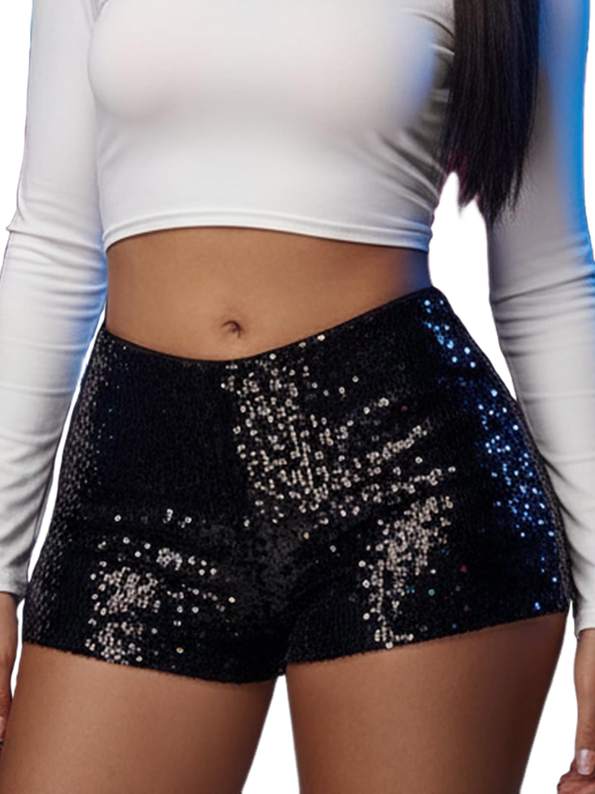 Women's Leopard Sequin Shorts Silver Glitter Nightclub Hot Pants
