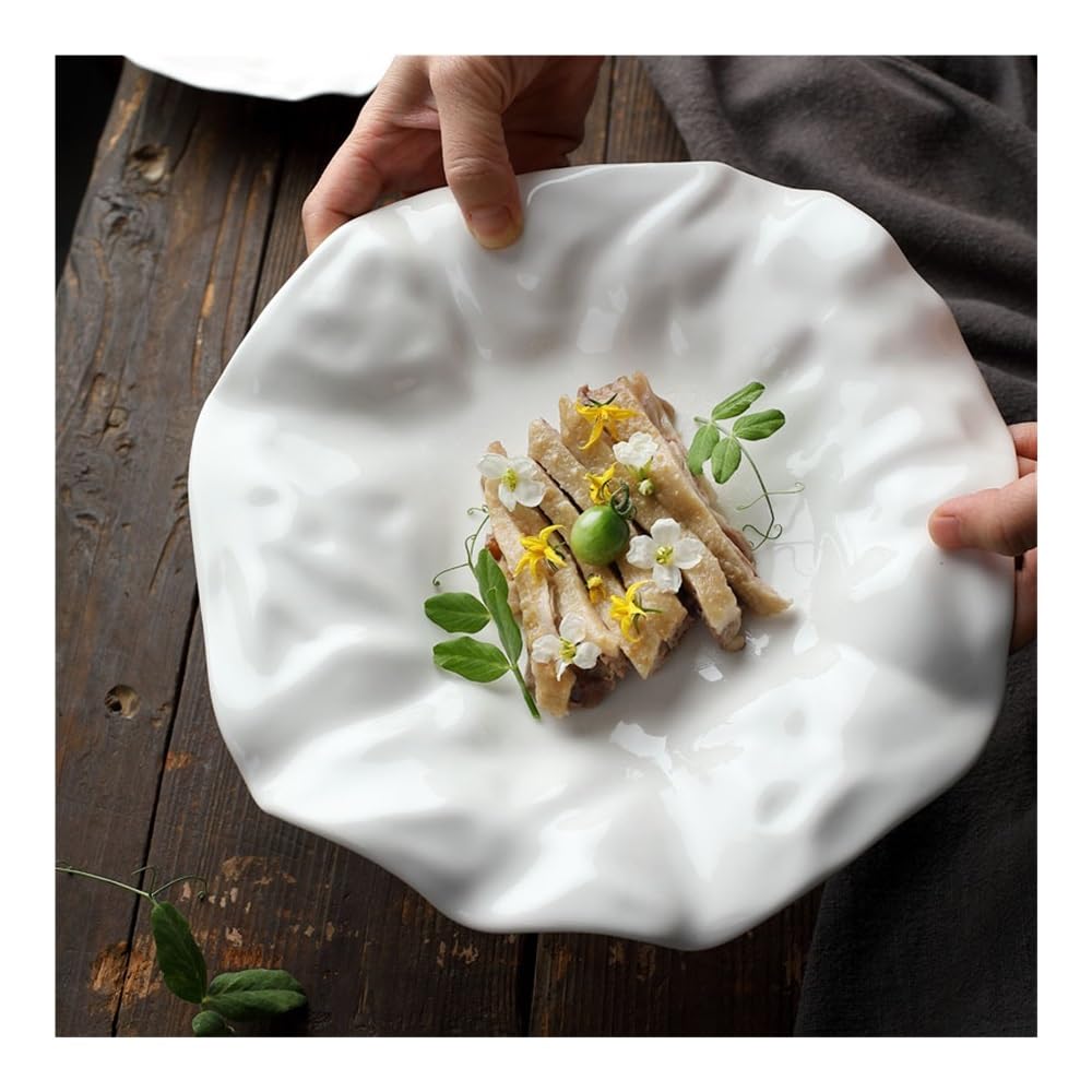 Platos llanos de cerámica con diseño irregular para restaurantes, color blanco, perfecto para presentar comidas