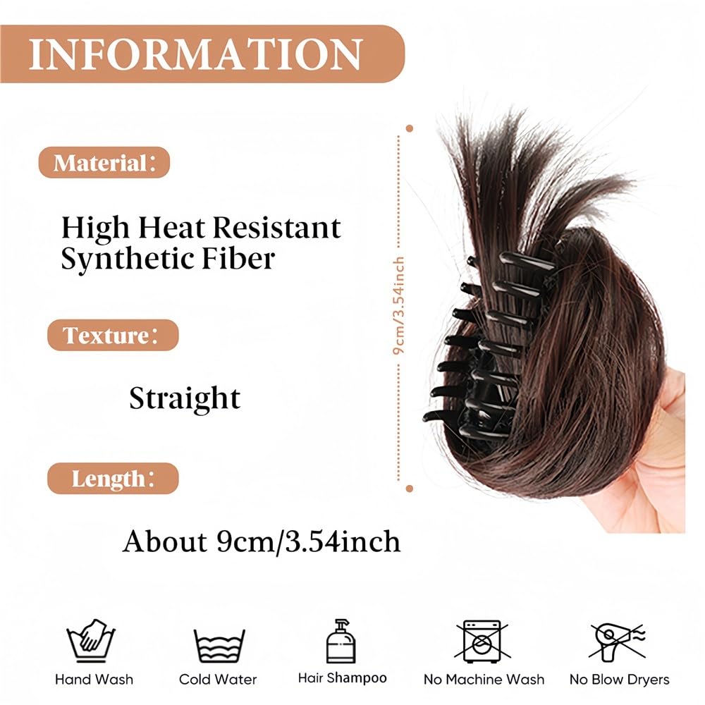 sztuczne włosy kok Syntetyczny prosty kok do włosów Updo Hairpiece Claw Clip w kucyku Przedłużanie włosów Akcesoria do włosów(Brown Black)