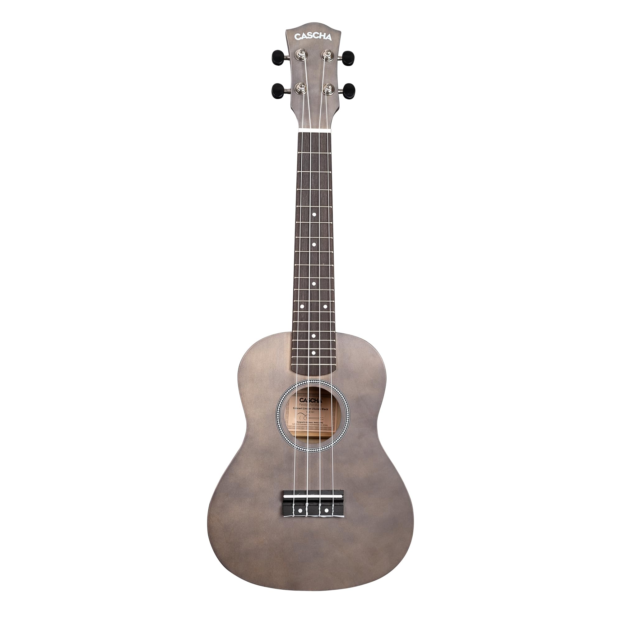 Concert - Ukulele in tiglio, con custodia, 3 plettri, colore: Nero