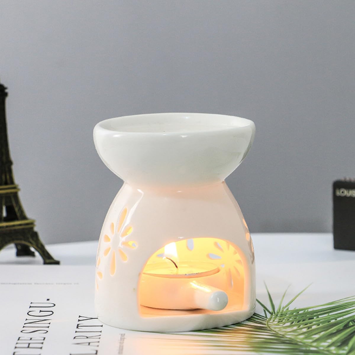 Cabilock Brûleur de Parfum d'Aromathérapie à Bougie Lot de 2 Céramique Design Élégant pour Chaleur Douce Décoration Intérieure