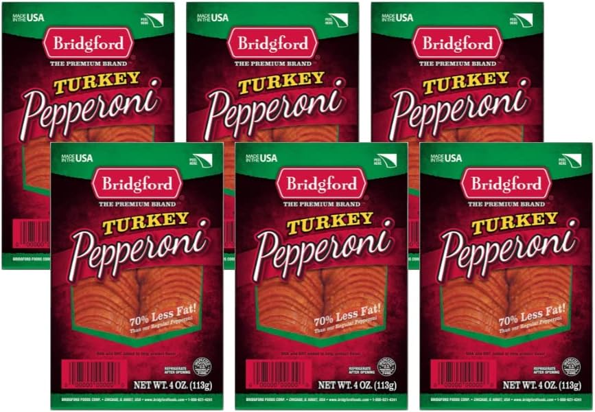 Sliced Turkey Pepperoni 4 oz Pack of 6 - Pepperoni Slices for Pizza and Sandwiches - Naturally Smoked Healthy Snacks for Low-Carb Keto Diets