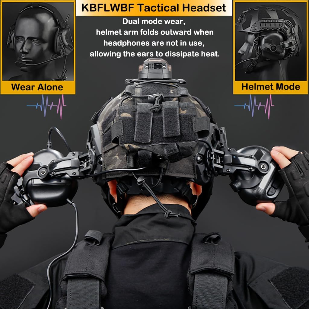 Tactical Fast Airsoft Helmet with Mask Goggles Noise Cancelling Headset Battery Pouch and Helmet Cover Adjustable Tactical Helmets Set Outdoor CS Paintball Hunting Gear F MIN