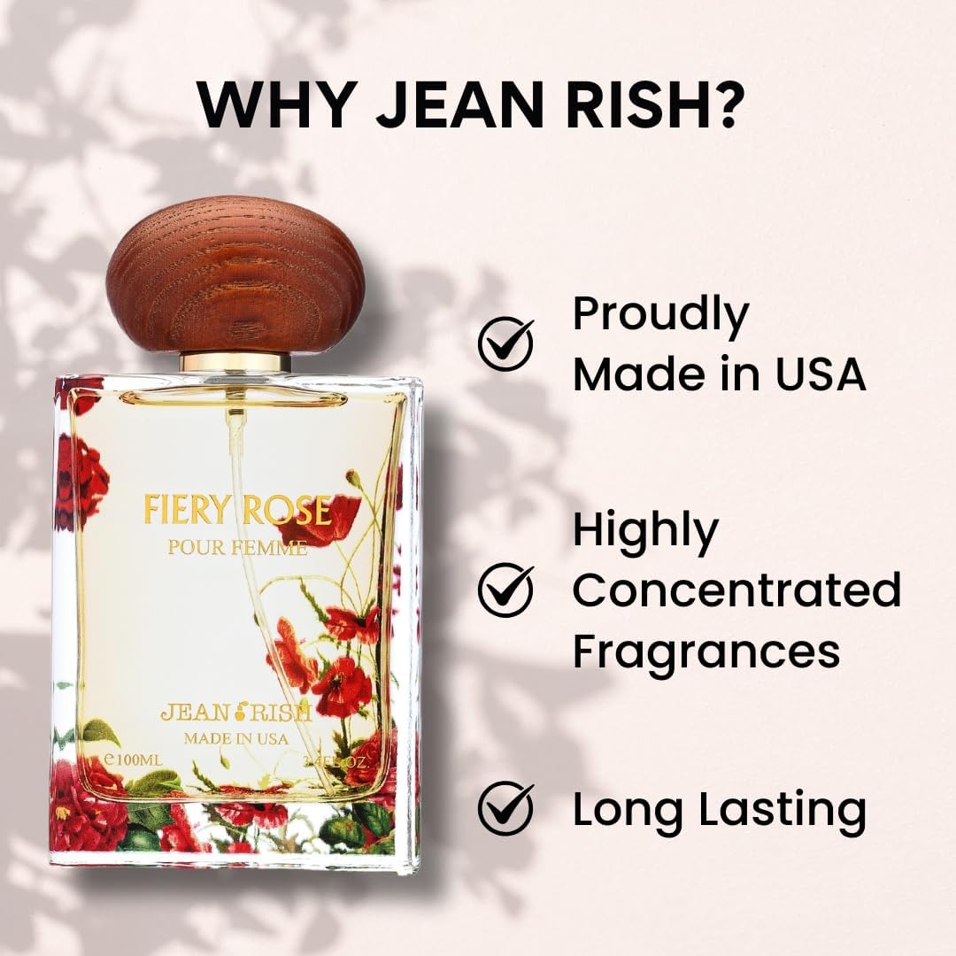 Jean Rish Fiery Rose Perfume for Women Eau De Parfum, Long-Lasting Luxury Fragrance, Made In USA - Rose, Peony, Peach, Musk, Sandalwood Scent - 100ml / 3.4 oz - Image 4