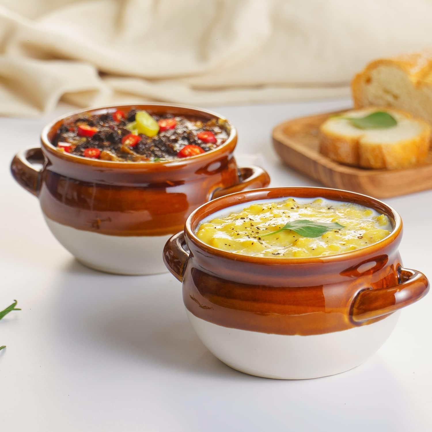 Vumdua Francuskie miski do zupy cebulowej z pokrywką, 473 ml, ceramiczne miski do serwowania zupy z uchwytami, bezpieczne miski do pieczenia, chili, gulaszu wołowego, płatków, ciast, zestaw 4 szt