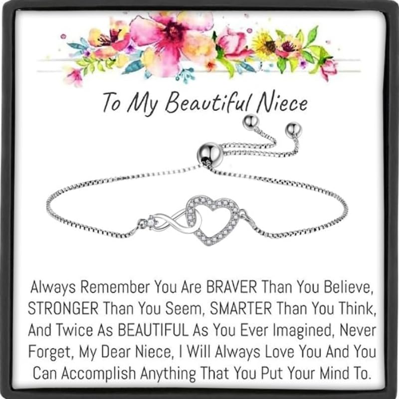 MASALADI To My Beautiful Niece Heart Bracelet, Red Copper Chain Bracelet, 11 inches, Contemporary Style, Gift for Niece