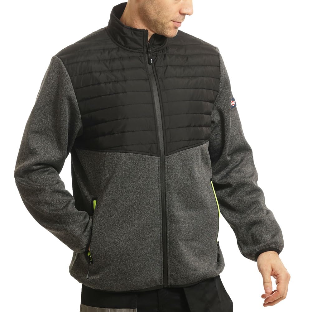 Lee Cooper Workwear LCJKT460 Mens Padded Fleece Full Zip Work Jacket, Black/Grey Marl, M