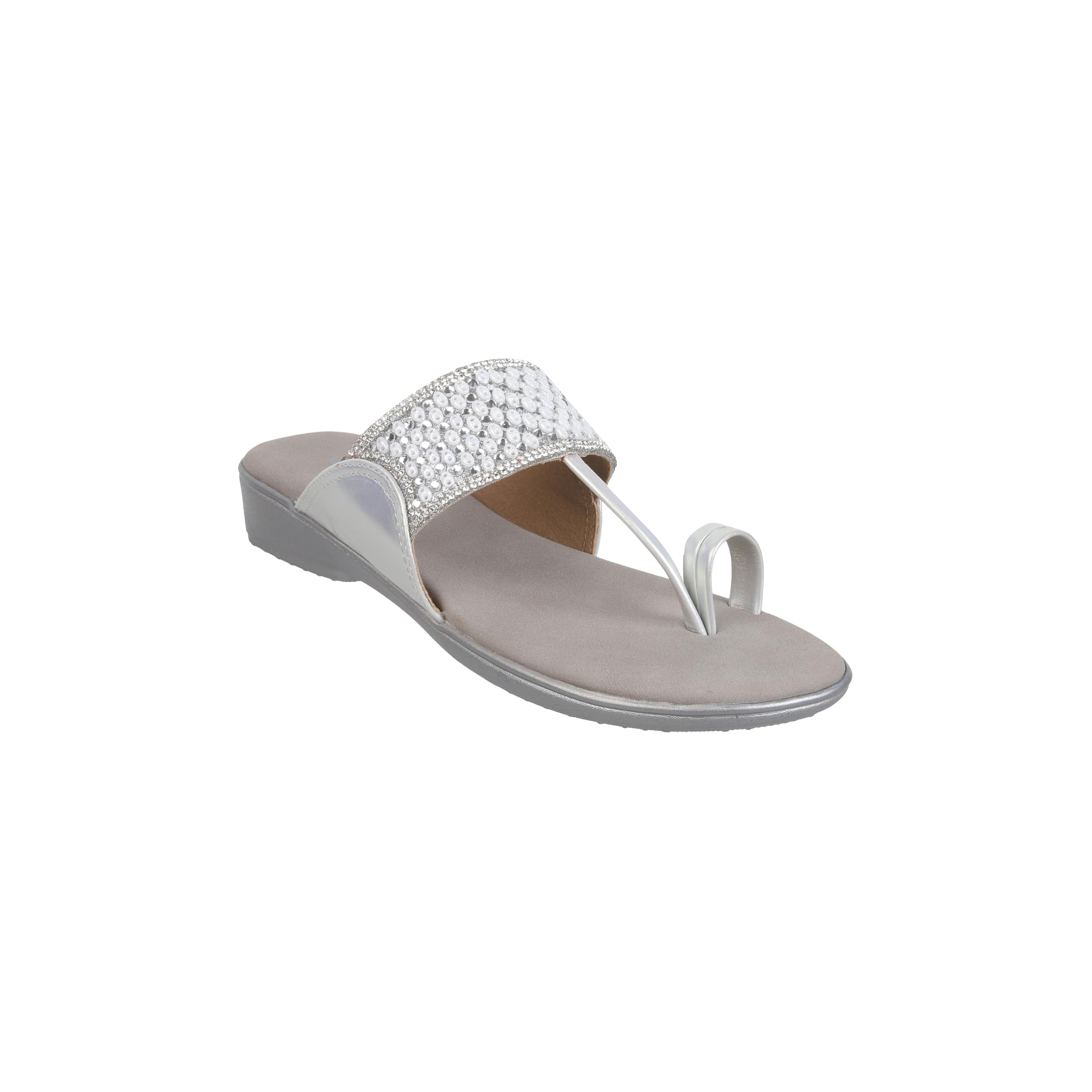 Elevate your party look with these stunning women's slip-on sandals featuring a chic toe ring design and sparkling crystals embellished on the strap. The low wedge heel provides both style and-image-33