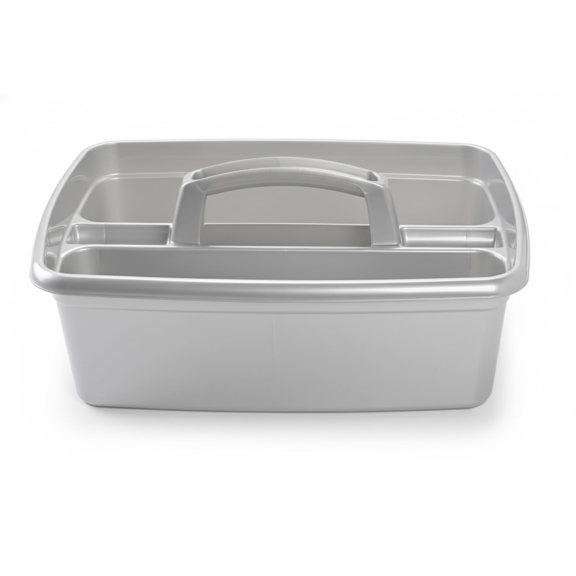 Earlygrow Silver Cleaning Tidy Caddy With Handle, Dual Compartment Storage Tote Organiser For Bathroom, Kitchen, Garden, Office, Arts And Crafts (Silver)