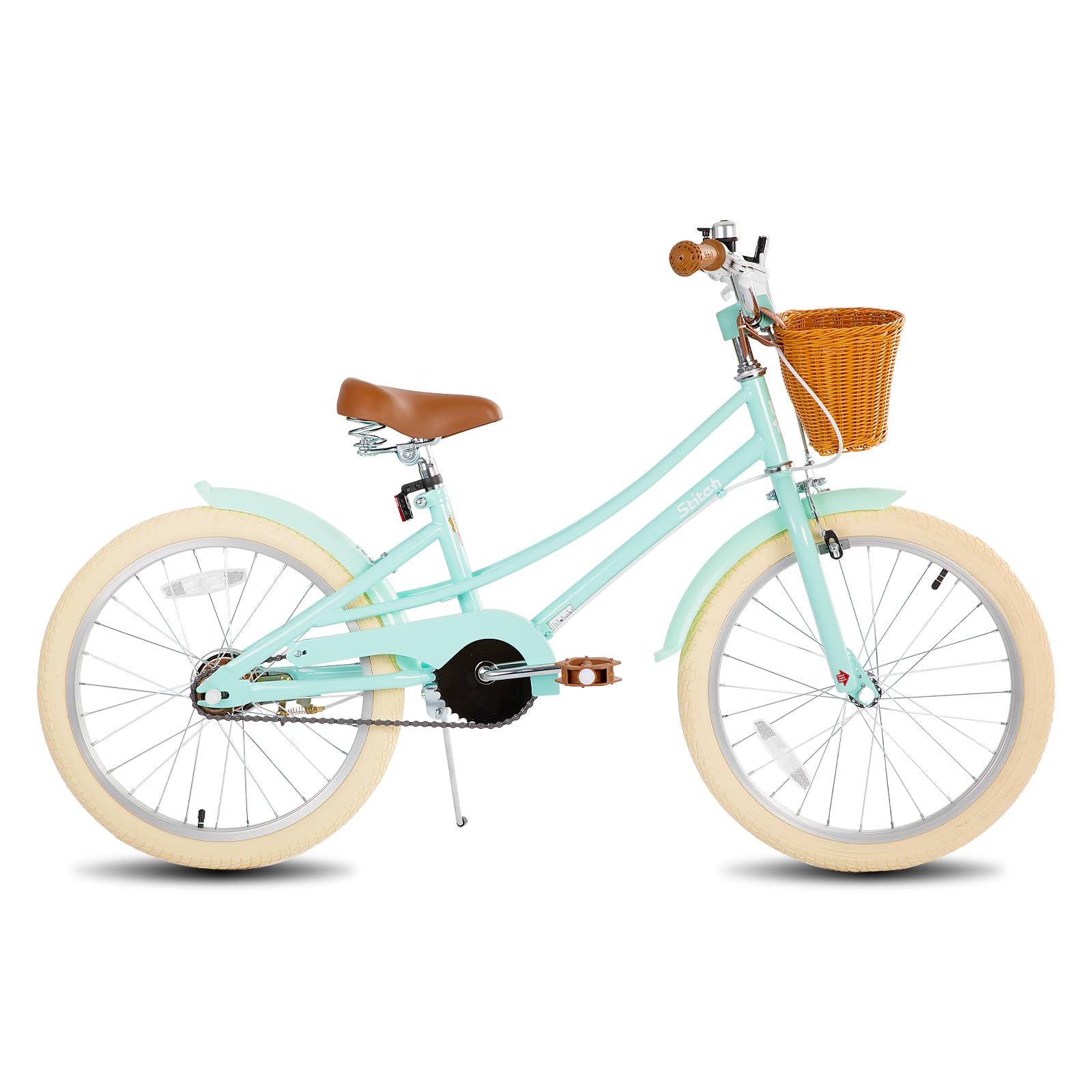 STITCH 20 inch Kids Bike for 7-10 Years Girls, 20 inch Girls Bike with Kickstand& Basket, Green