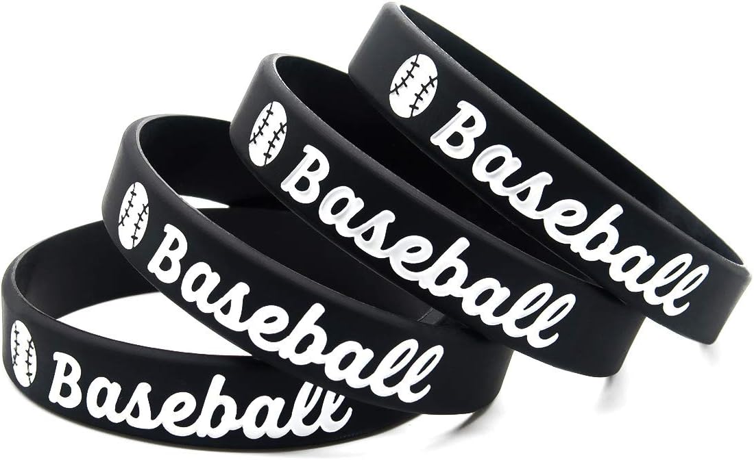 (4-Pack) Baseball Silicone Bracelets with Motivational Sports Quotes - Set of 4 Inspiring Silicone Rubber Wrist Bands - Unisex Baseball Gifts Jewelry Accessories for Men And Women