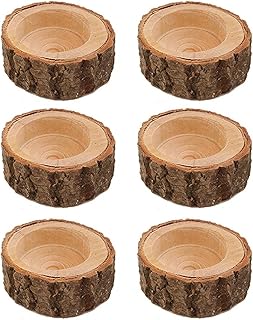 6 Pack Rustic Wooden Tea Light Candle Holders for Tabletop Display, for Seasonal Decor for Christmas, Halloween, Hanukkah, Thanksgiving, Valentine's Day