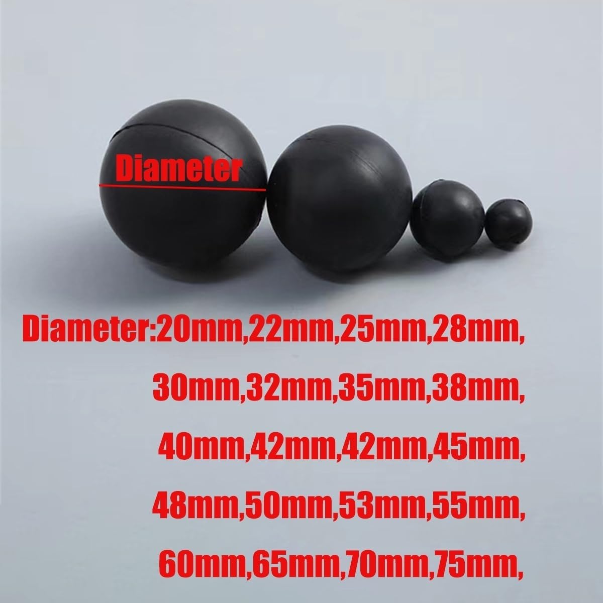 Schwarzer Vollgummiball, 20-75mm Durchmesser, langlebige runde Gummikugeln für Trainingsübungen, Bergbaumaschinen und Vibrationssiebanwendungen((10pcs)40mm)
