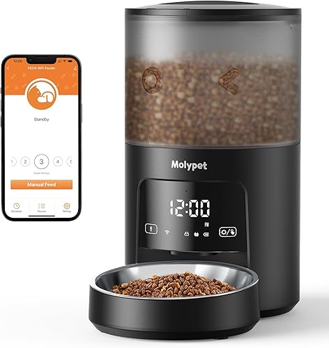Molypet Alimentadores automáticos para gatos con temporizador, dispensador de alimentos para gatos de 4 L de 6 comidas con grabadora de voz de 10 S