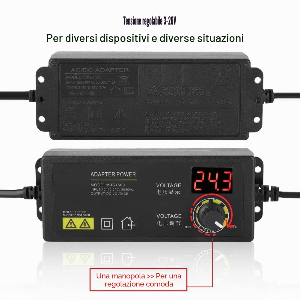 Caricabatterie 32V 1.5A Alimentazione Universale 336V Ampia Gamma Accessori per Adattatori di Alimentazione Regolabili Antiinterferenza 60W 1.5A Adattatore CA CC Spina Europea 100