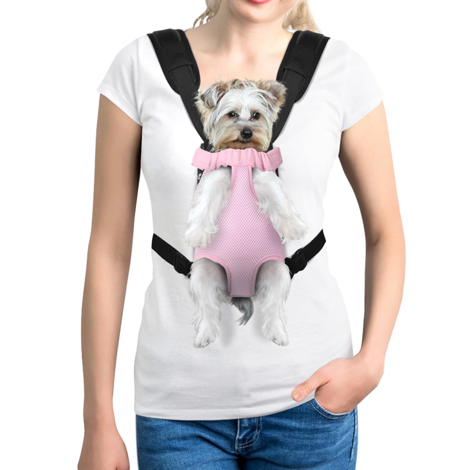 Pet Dog Carrier Backpack Adjustable Dog Front Carrier, Legs Out Easy-Fit Dog Travel Backpack Carrier for Hiking Camping for Small Medium Dogs Cats and Rabbits (Small, Pink)