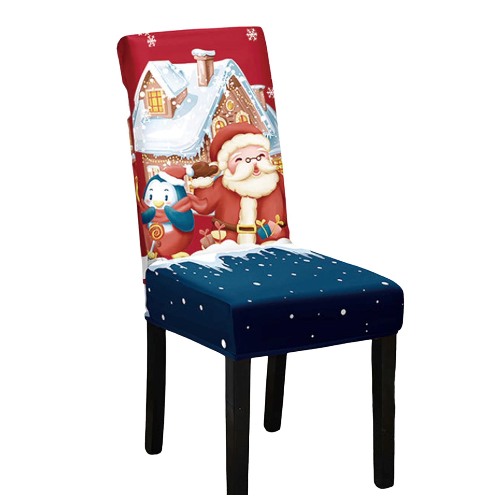 Odot Christmas Chair Covers Elastic Dining Chairs Set of 2-8, Red Seat Covers Washable Removable Dining Chair Covers, High Back Chair Cover for Christmas Party (Set of 6,Blue Red)