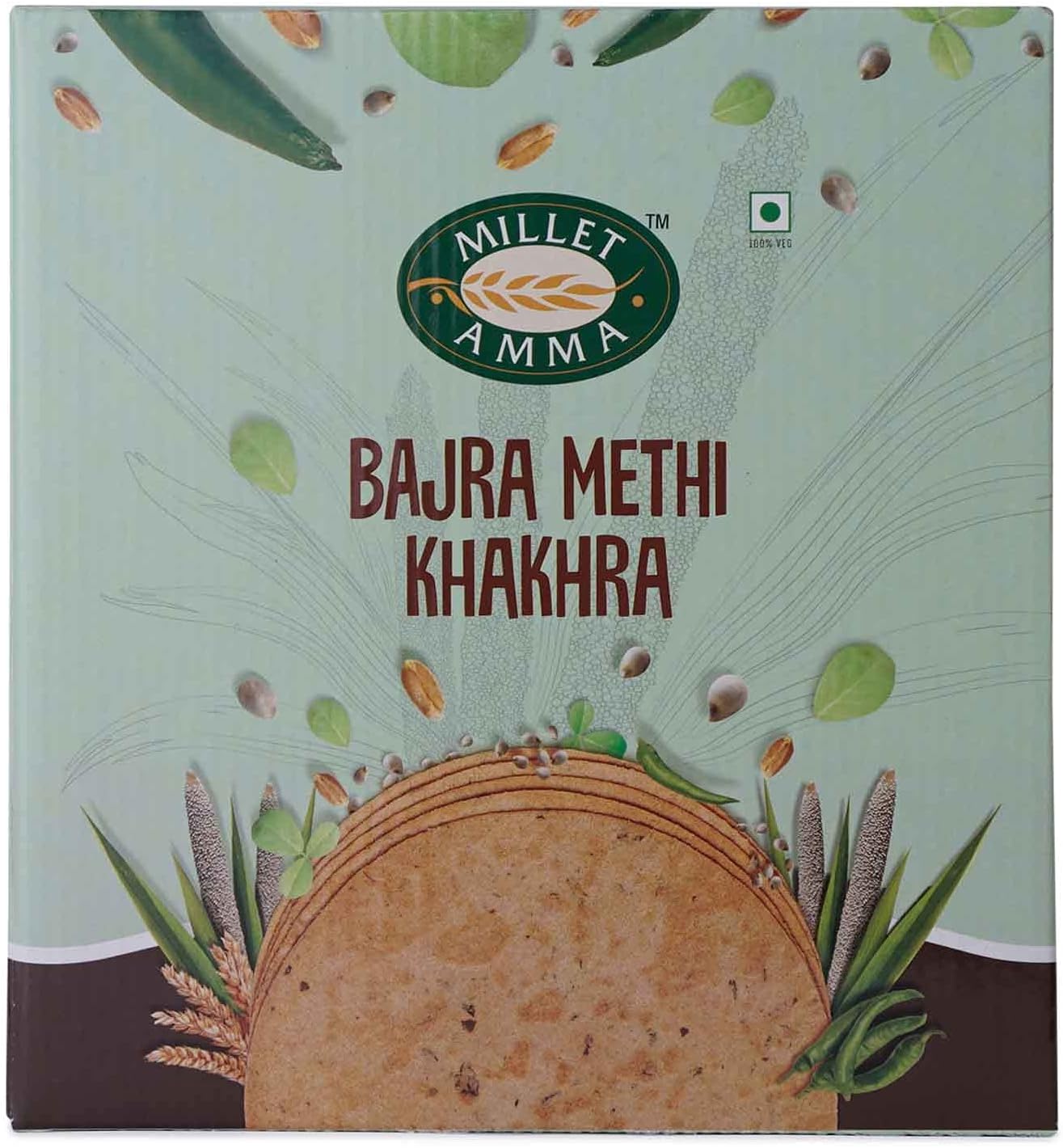 - Millet Amma Bajra Methi Khakhra - Pack Of 2 (180g each), Baked, No Added Preservatives, Full Of Fiber, 70% Millet Content, Ready To Eat, Millet Snacks, Healthy Foods, Vegan.
