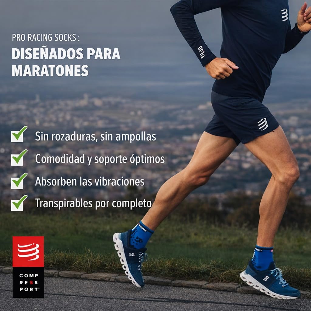 Compressport Running Socks - Pro Racing Socks V3 Run High - Prevención de ampollas - Amortiguación y transpirabilidad - Correr y triatlón - Para entrenamiento y competición - Ligeros - 3