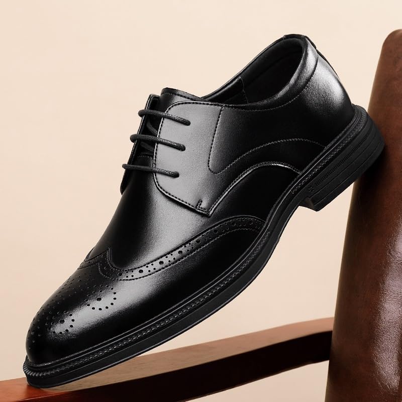 Men's Outdoor Formal Shoes French Leather Lace-up Brogue Block Heel Low Top Casual Business Wedding Shoes3