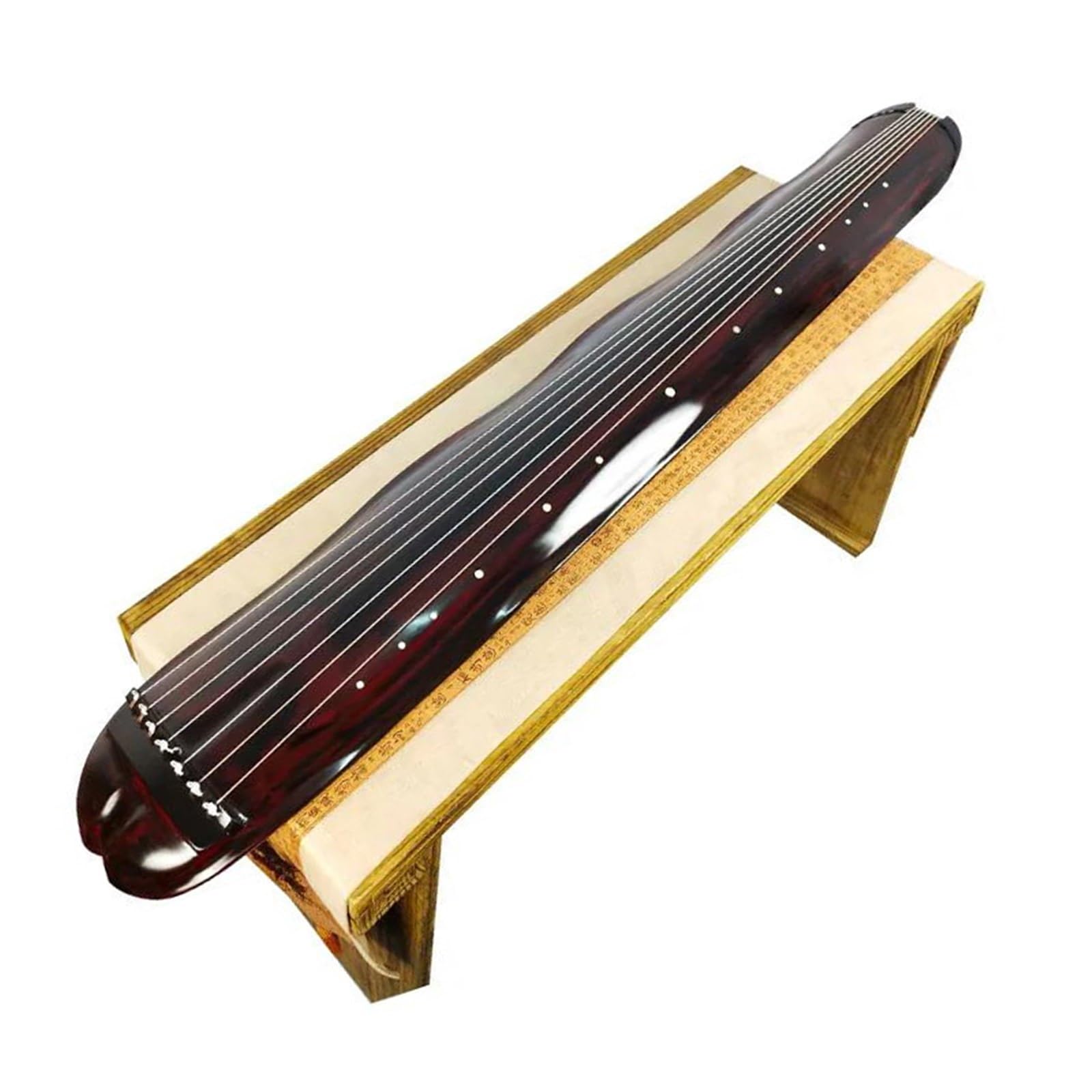 Chiński Guqin Liść Bananowca Wielowiekowe Drewno Jodłowe Cytra Profesjonalna Kolekcja Guqin Lakier Poroże Krem ​​Cyta Guqin Instrument Muzyczny Początkujący(Red)