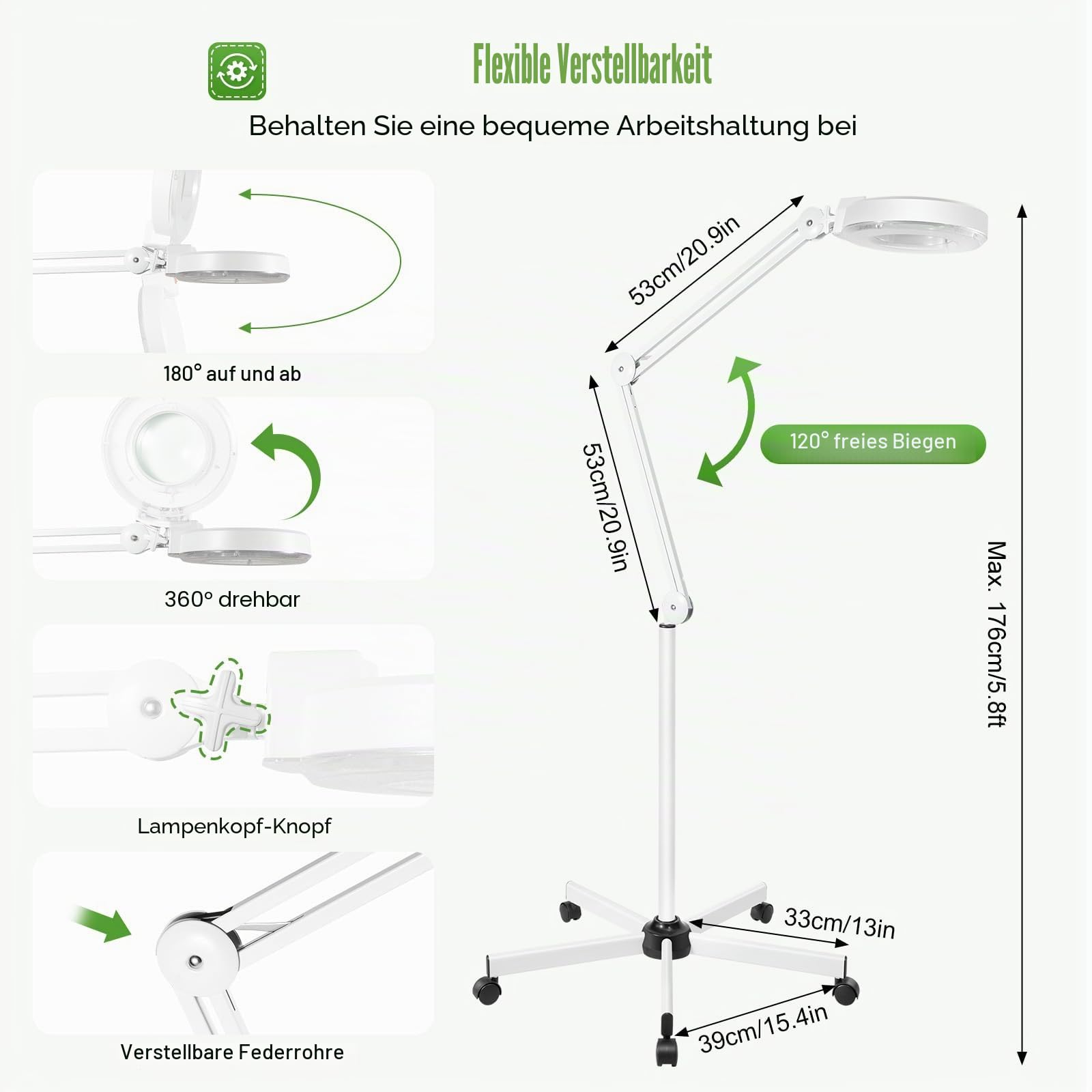 8 Fach Lupen mit LED Licht und Ständer Lupenleuchte 24W | Dreifach Kreisförmige Standlupelampe mit Schwenkarm für Lesen Arbeit Nähen Senioren usw
