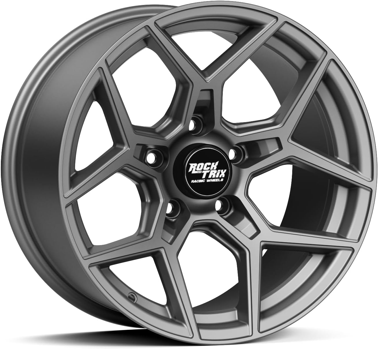 RockTrix RT105 17 inch Wheel Compatible with Jeep Wrangler JK JL 17x9 5x5 Wheels (-12mm Offset, 4.5in Backspace) 5x5 PCD, 71.5mm Bore, Gunmetal Wheels, Also fits Gladiator JT Rims