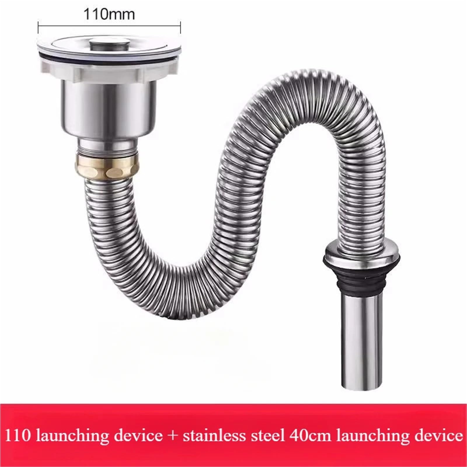 tubo de desagüe del fregadero Tubo de drenaje del fregadero de cocina, colador de fregadero de acero inoxidable, desodorante, lavabo, escurridor de alcantarillado, accesorios de baño(40cm)