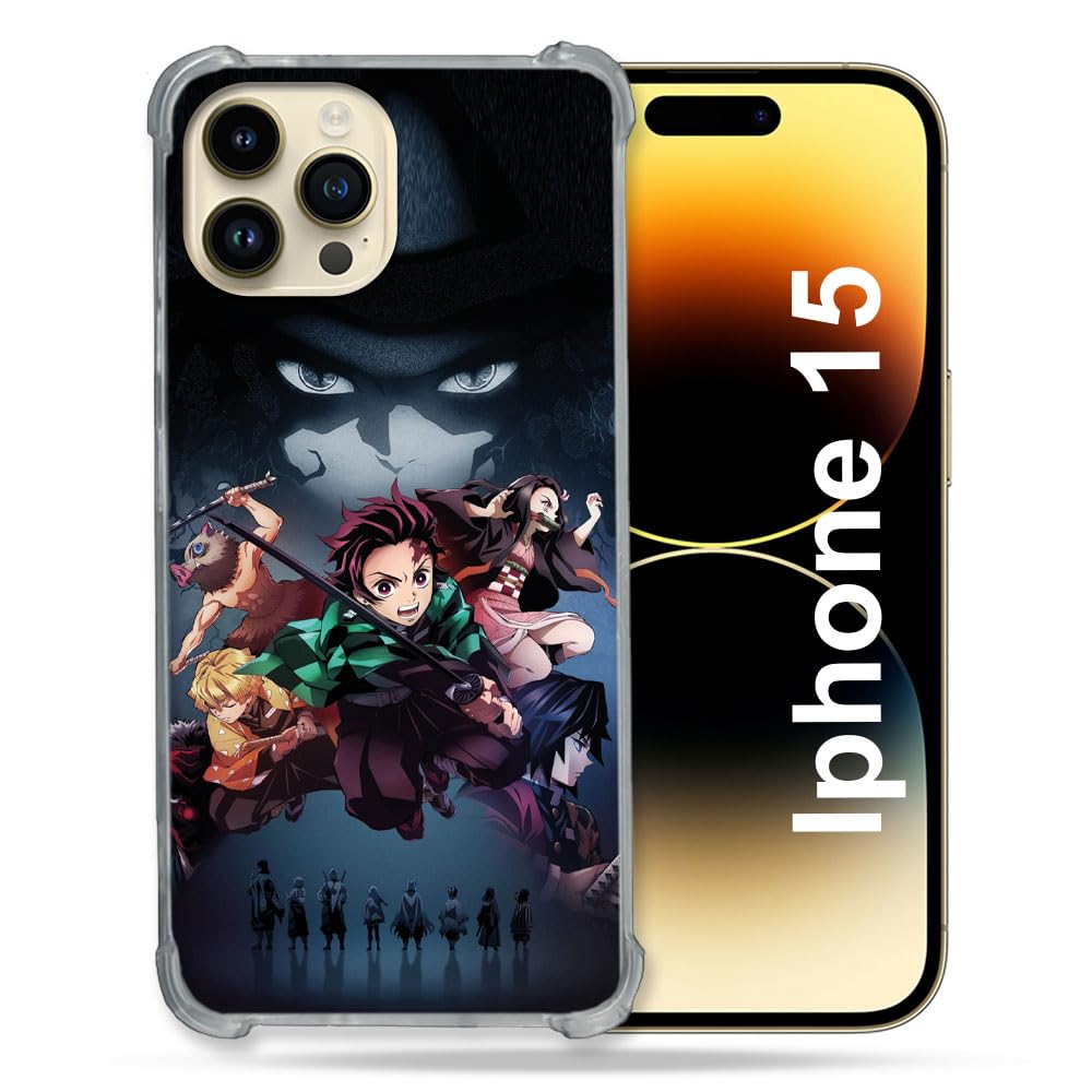 Cokitec Reinforced Case for iPhone 15 (6.1) Manga Demon Slayer Black