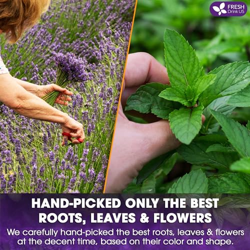 Image of FreshDrinkUS, Premium 75 Tea Bags Lavender Mint Tea, 100% Natural, Blend of Lavender, Peppermint, Sage and Licorice. Made with Natural Material Tea Bags. No Sugar, No Caffeine, Vegan.