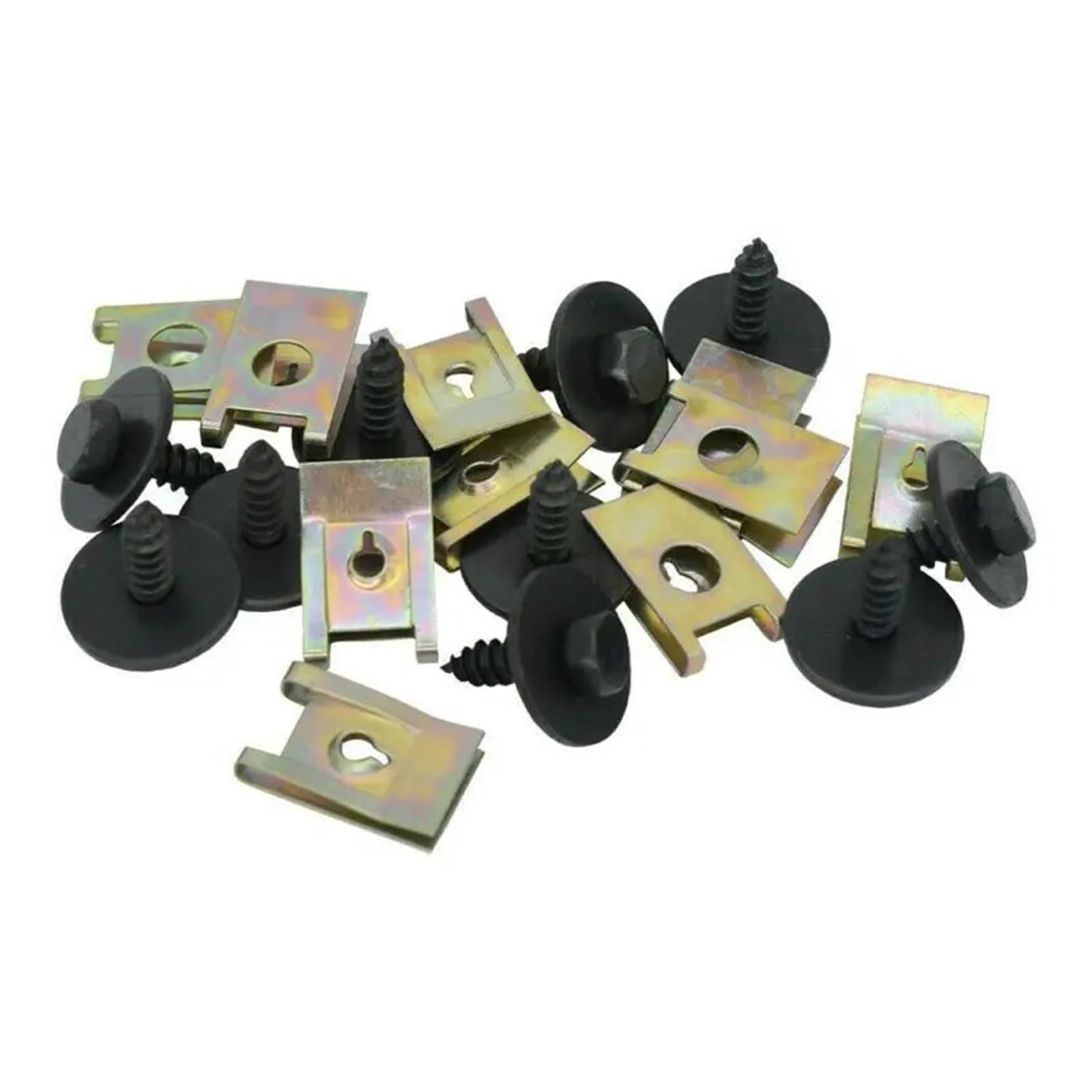 CLENEA 40pcs Chassis Engine Guard Metal Nut/Screw Washers U-Shape Clip for E46 E92 E90 F10 Car Fender Bumper Cross Head Screws