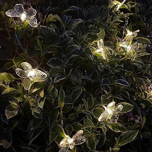 Guirnalda Luces Exterior Solar, 7m 50LED Mariposa Cadena de Luces 8 Modos Luz Solar Impermeable jardín Exterior interior fiesta de bodas en casa iluminación navideña (Luz transparente y cálida)