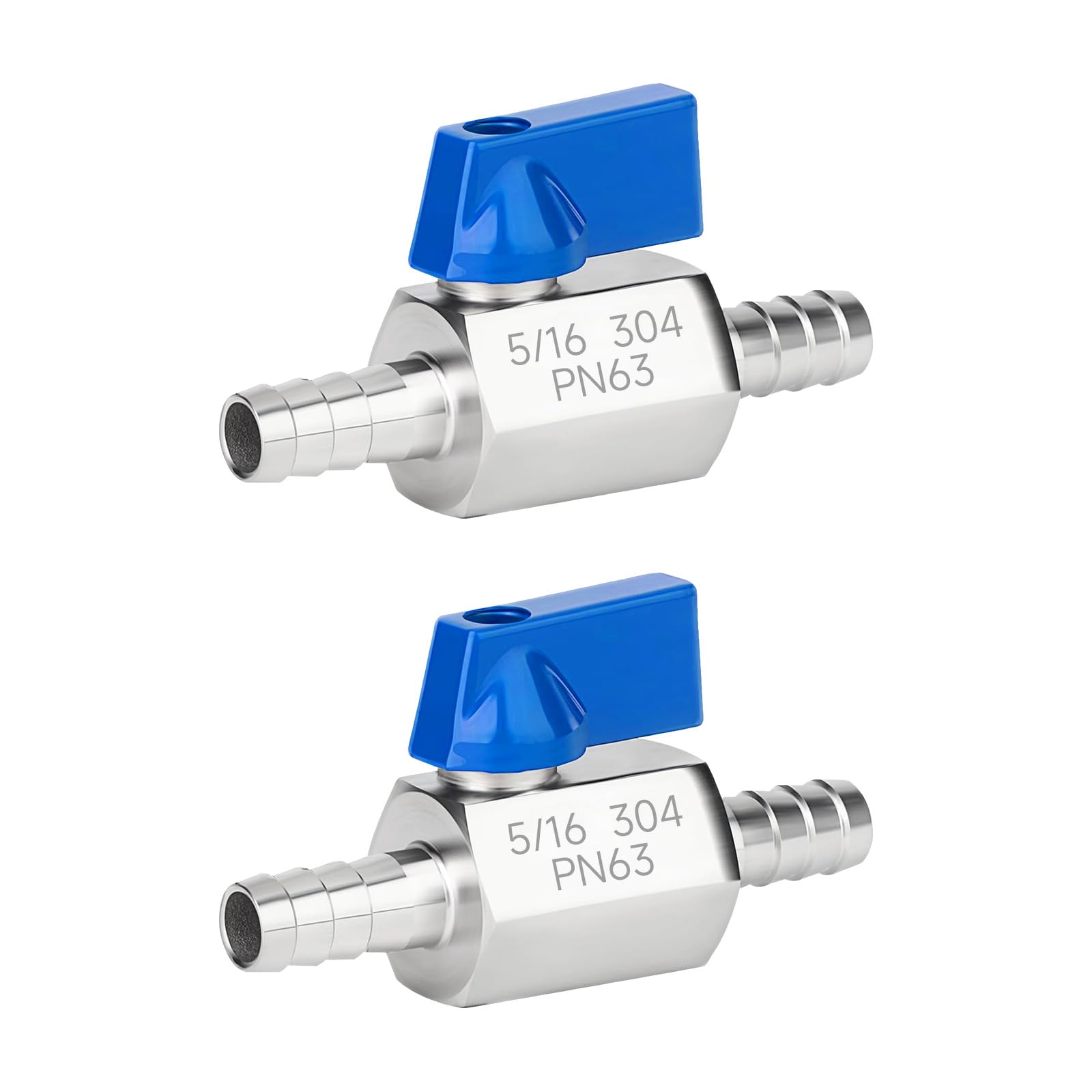 2 mini válvulas de bola de acero inoxidable de 5/16 pulgadas, cierre de manguera para agua, gas, combustible y riego