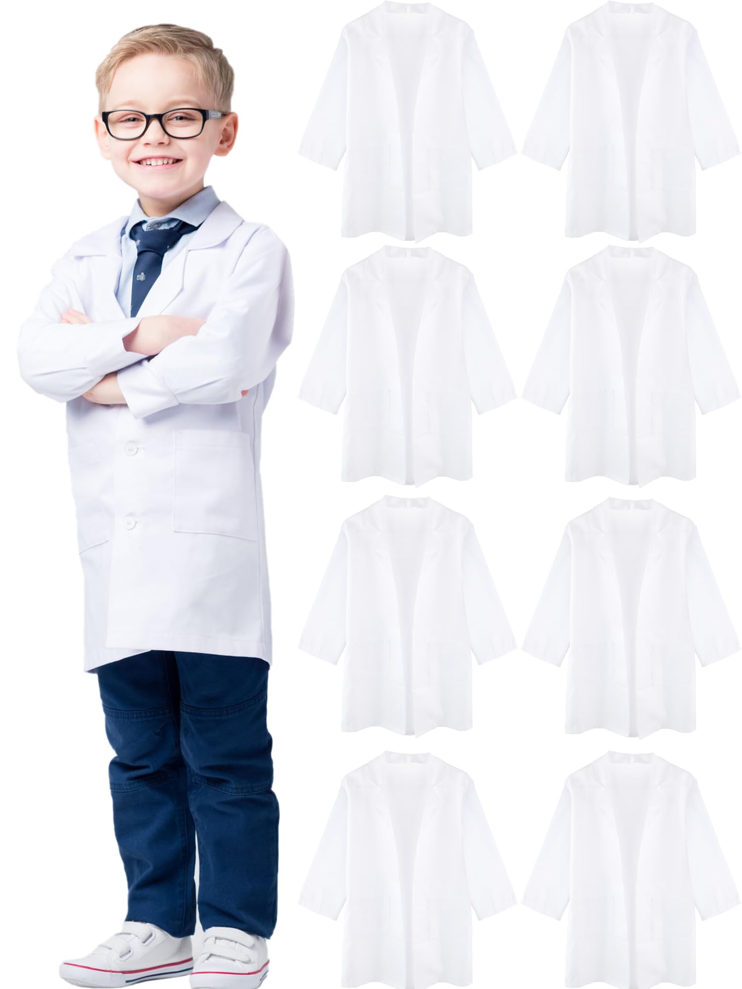 8 Pcs Kids Doctor Costume Set Scientist White Lab Coat Uniform for Kids Dress Up Halloween Role Play Cosplay