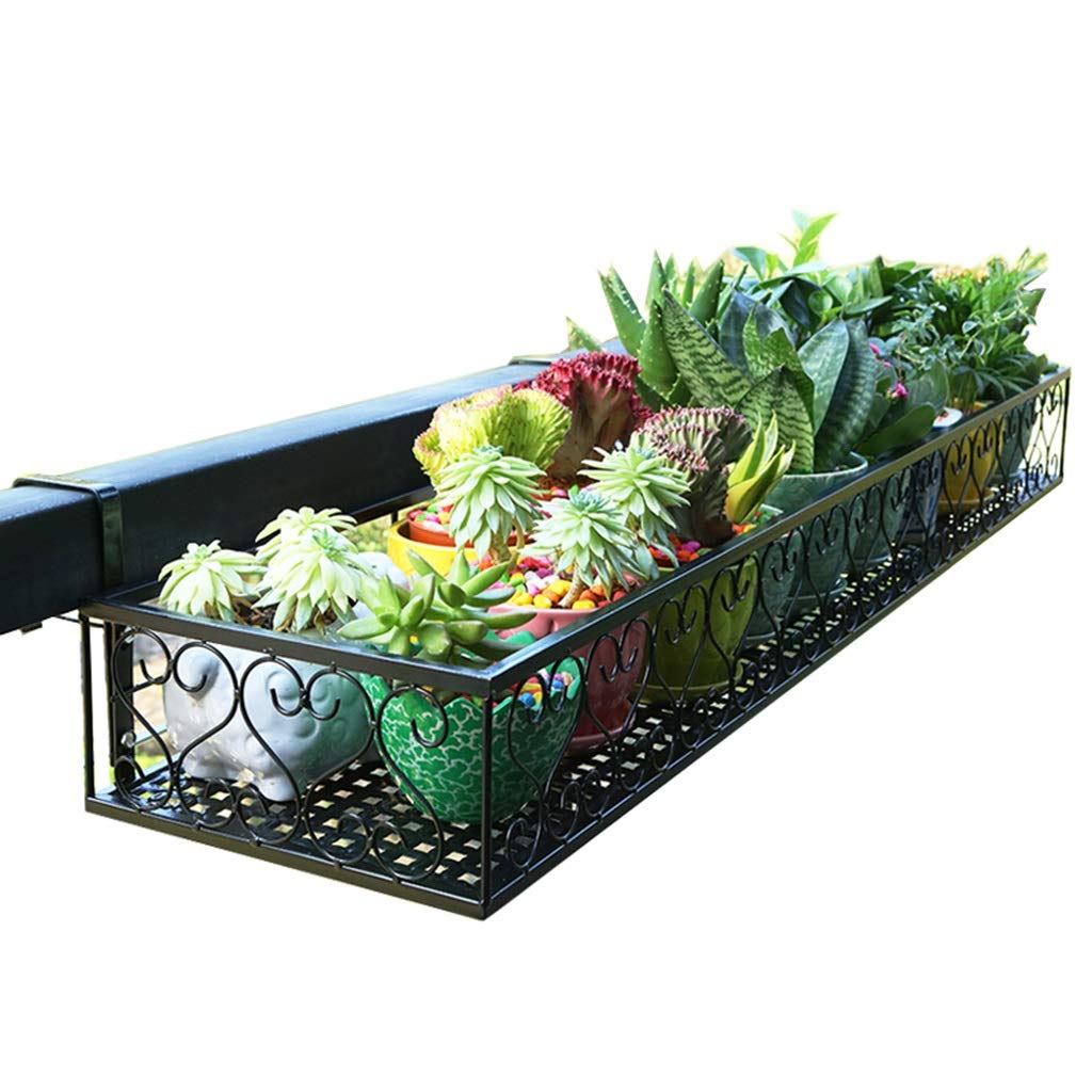 Plant Containers Accessories Plant Containers Balcony Hanging Railing Flower Stand Home Wrought Iron Fence Flower Pot Rack Indoor Fleshy Flower Shelf Rack (Color : Black, Size : 20 * 60 * 12cm)