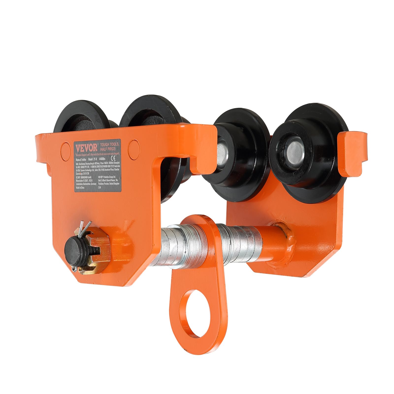 VEVOR Laufkatze 3Tonnen Tragfähigkeit Hallenkran 63,5-203,2mm Einstellbare Breite Kran 300x295x308mm Rollfahrwerk Doppelrad-Design Handfahrwerk für I- und H-Trägern Hallenkran Ladekran