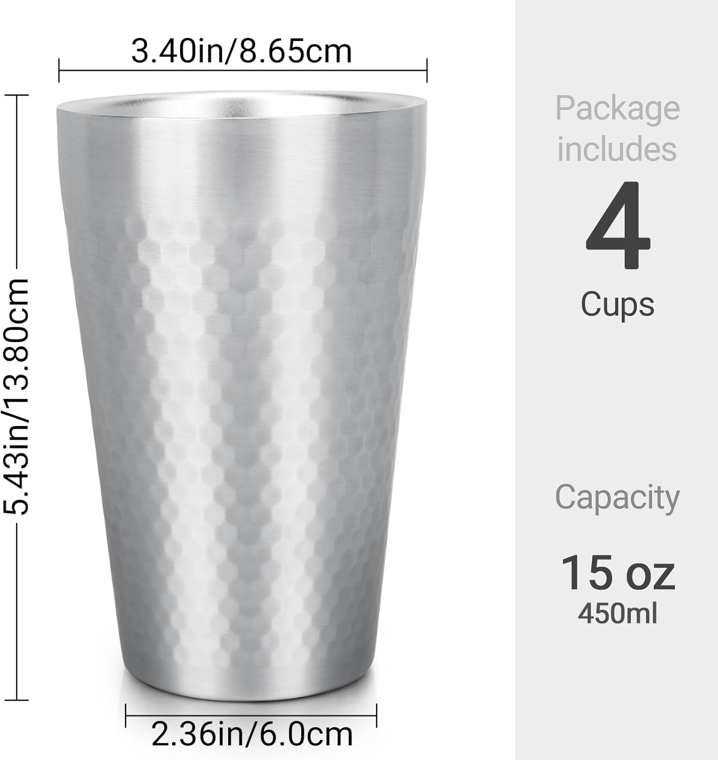 Beasea Stainless Steel Cups 15 oz, 4 Pack Large Stackable Stainless Steel Tumbler Bulk Double Wall Insulated Metal Pint Glasses Tin Cups for Drinking Home Restaurant Office Party Camping - Image 2