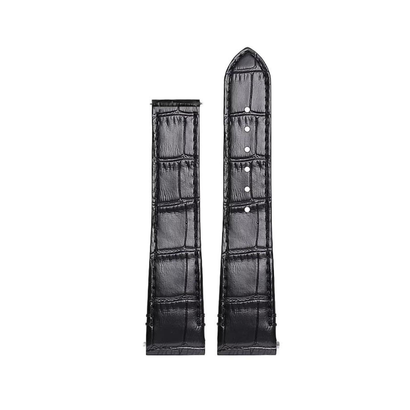 Correa de reloj de cuero de vaca con estampado de bambú Compatible con Cartier Santos con cierre plegable estilo correa de liberación rápida(B-black-no buckle,19x16mm)