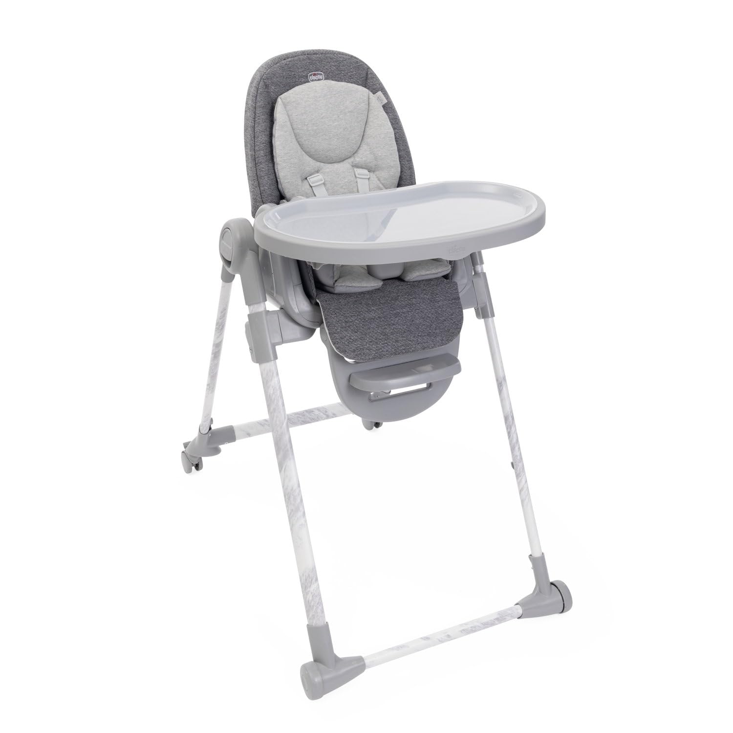 Chicco Polly Armonia Seggiolone Evolutivo Pappa per Bambini da 0 Mesi a 40 kg, Sedia Evolutiva, Seggiolone Reclinabile a Sdraietta con Altezza e Poggiapiedi Regolabili, 4 Ruote, Compatto, Grigio