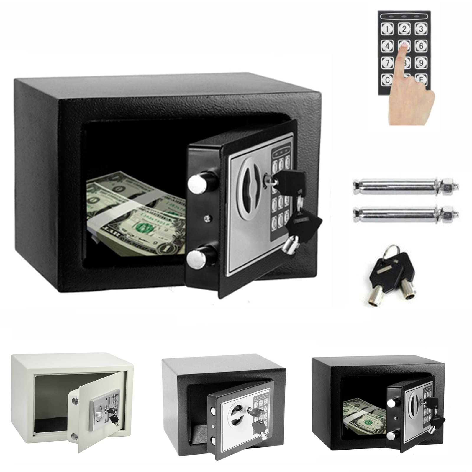 Caja Fuerte de Pequeño Valor, Teclado Digital, Caja Fuerte con Pernos de Bloqueo Deo de Alta Seguridad con 2 Llaves, Caja Fuerte Ignífuga E Impermeable