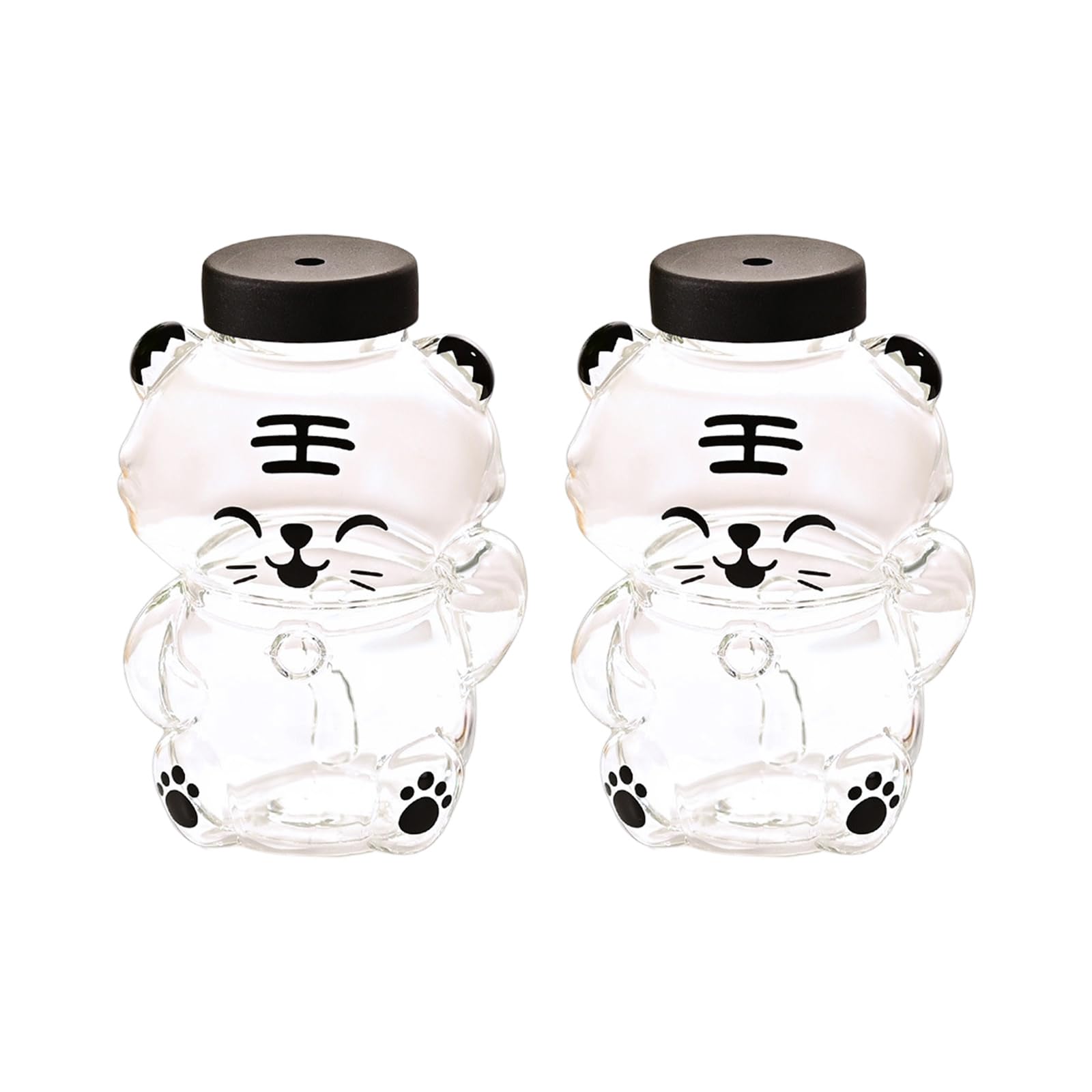 Gobelet en verre étanche avec paille intégrée - En forme d'ours - Matériaux conviviaux - Idéal pour la maison, la salle de sport, l'école - Adorable design d'ours - Couvercle étanche