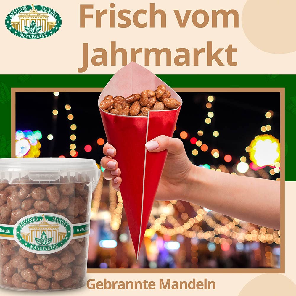 1x1250g gebrannte Mandeln, Vegan, Gebrannte Mandeln Großpackung, ohne Zusatzstoffe und Geschmacksverstärker, Süßigkeiten Weihnachten, spanische Largueta Mandeln