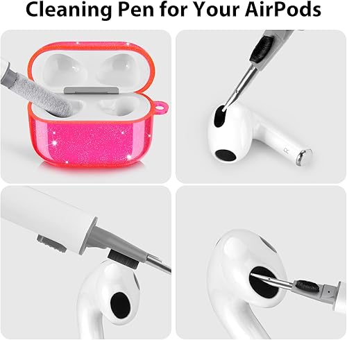 Miniatura 6 de AIRSPO Funda para Airpods de 3 generación, funda para AirPods 3 con kit de limpieza, funda protectora de TPU transparente con purpurina para Apple