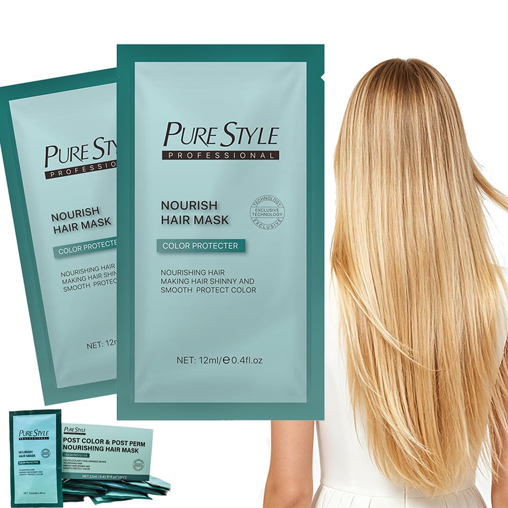 PureStyle After Color Sealer, Anti-Fade Color Safe Hair Mask, Deep Conditioning Repair Treatment for Damaged Bleached Dyed Permed Hair, Salon Quality Travel Size 10Packs